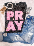 Leopard Pray Faith Graphic Tee: White / Large